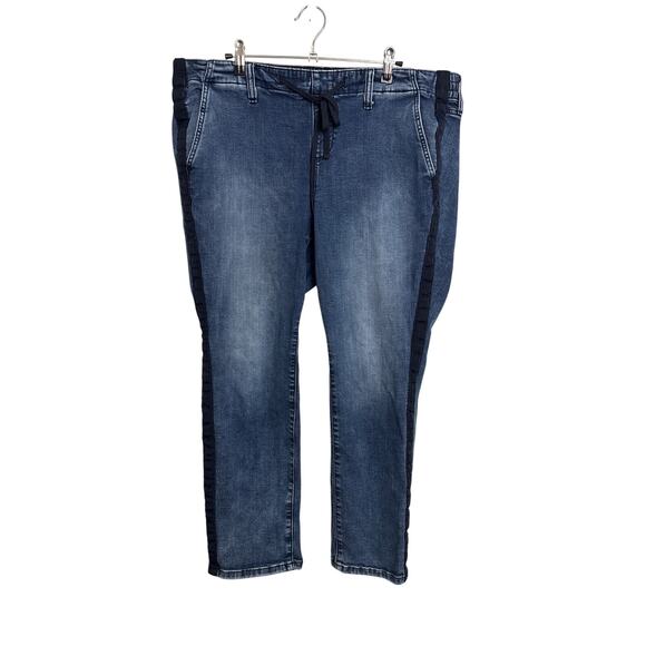 Torrid Jogger Jeans Womens 2S 2X Blue Medium Wash Navy Side Stripe Elastic Waist - Picture 1 of 3